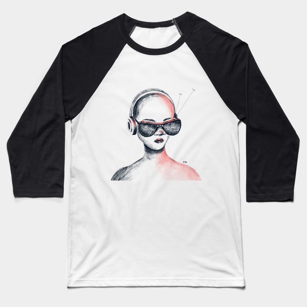 Radio Girl Baseball T-Shirt by vero.e.a